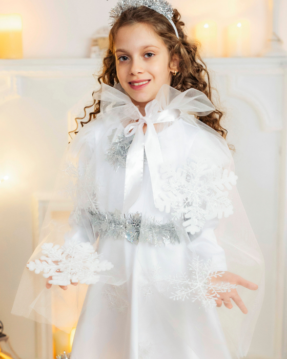 Christmas Cape, White Snowflake, Made of Pearl Tulle, with Snowflakes
