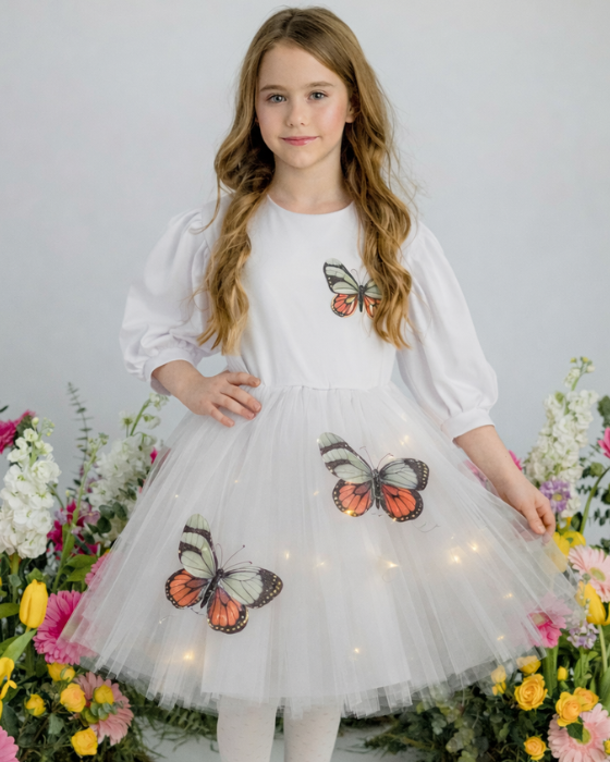 White Dress with Lights, with Contrast Butterflies