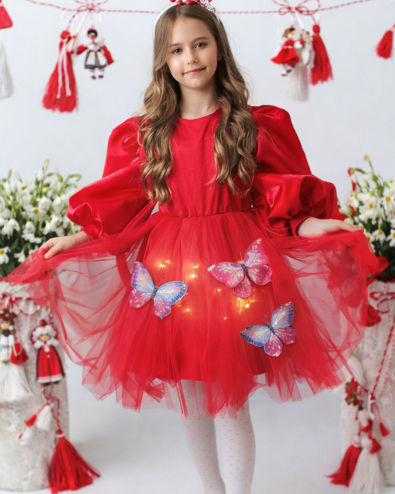 Red Butterfly Fairy Lights Dress, Spring