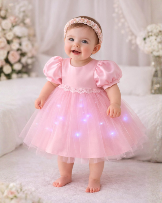 Baptism Dress with Lights, Pink