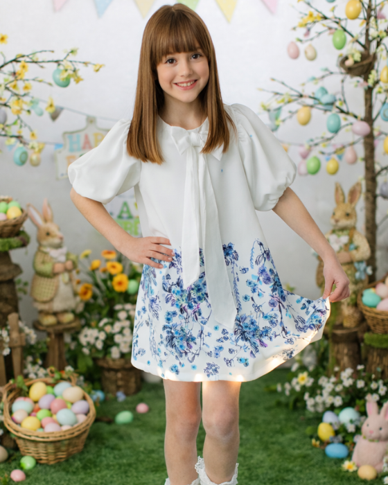 Blue Floral Dress in Degradé, for School / Kindergarten 