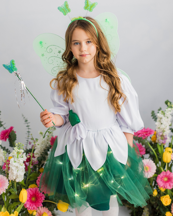 Snowdrop Fairy Costume, 4 pieces School Play, with pale green wings