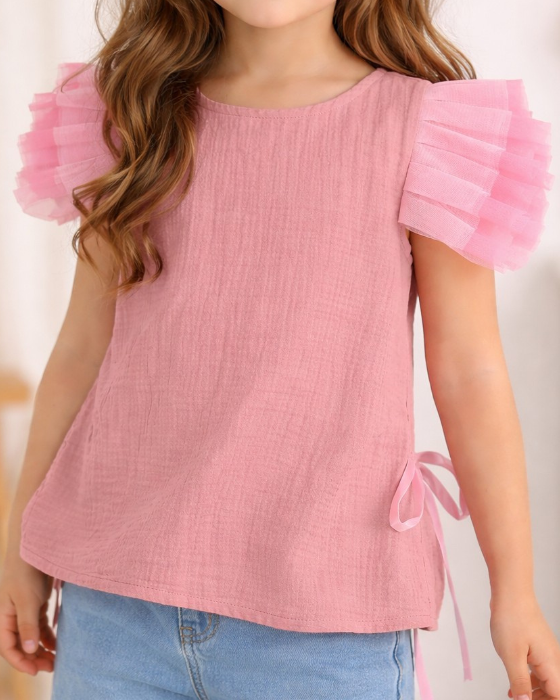 Pink Blouse with Tulle Ruffles, Princess Style