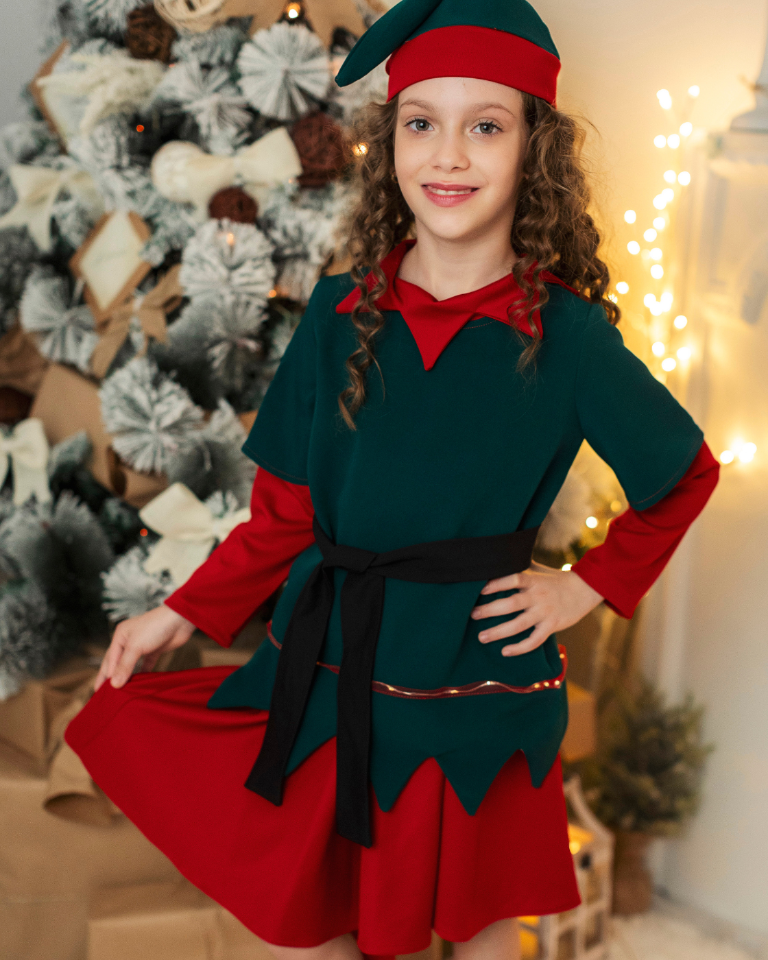 Girls' 3-Piece Elf Costume with Lights