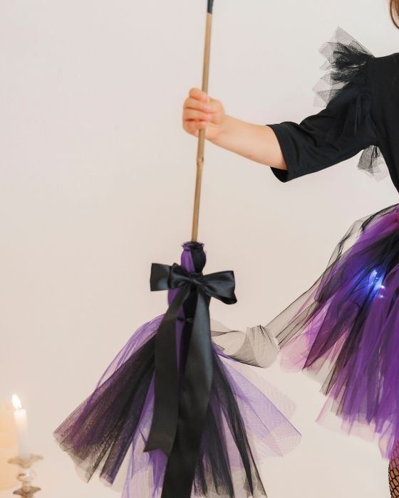 Purple-Black Tulle Witch's Broom