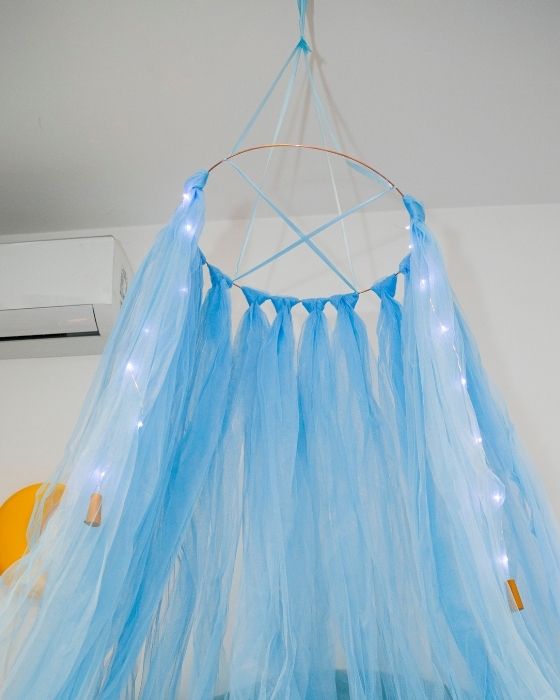Blue Tulle Canopy with Lights