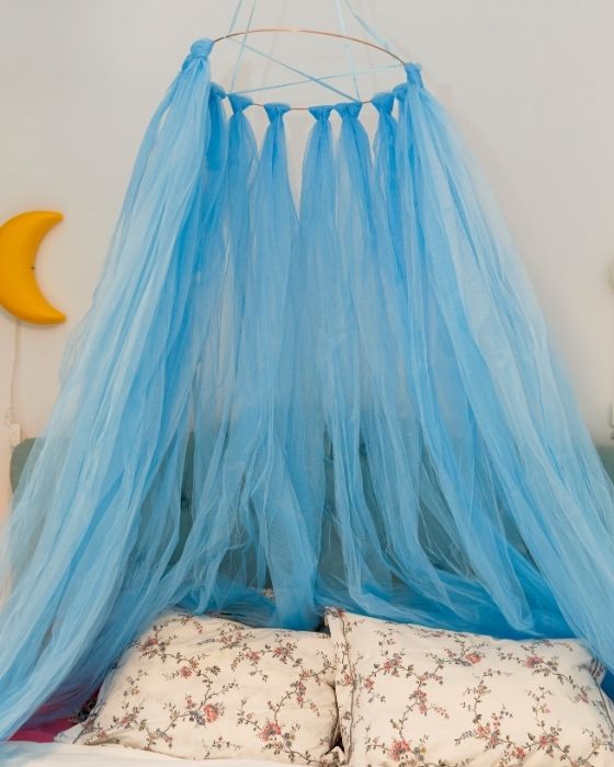 Blue Tulle Canopy with Lights