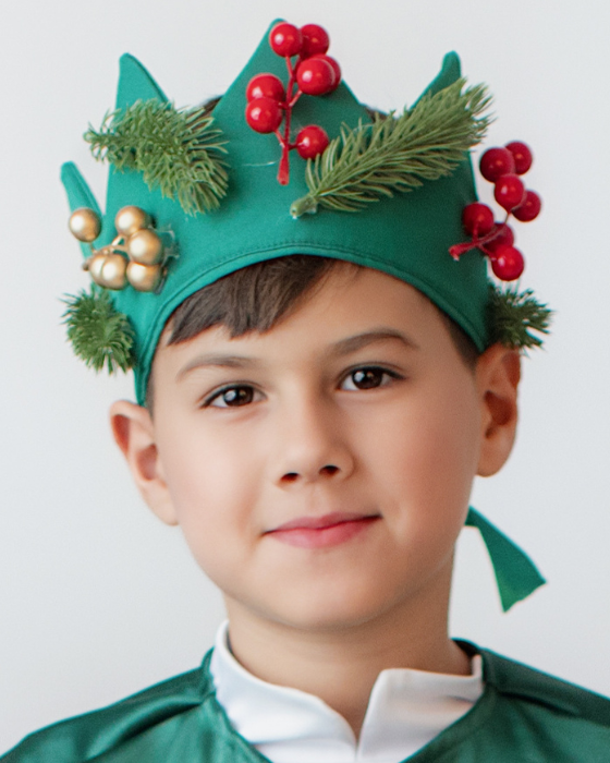 3-Piece Green Fir Tree Costume, Trousers + Cape + Crown