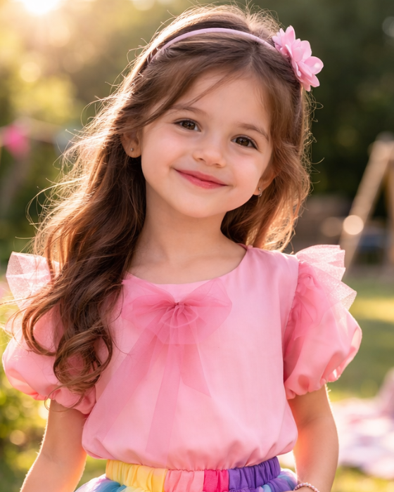 Pink Blouse with Pink Bow