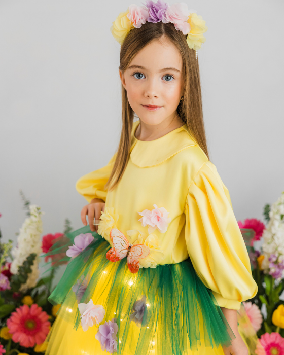 Meadow dress with flowers, with lights, Spring Celebration / Spring Fairy