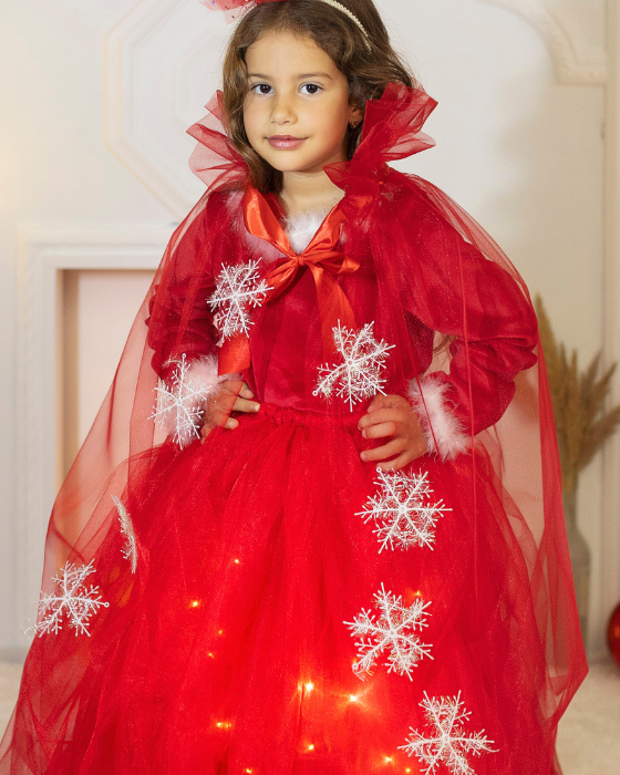 Red Pearl Tulle Christmas Cape Santa's Helper