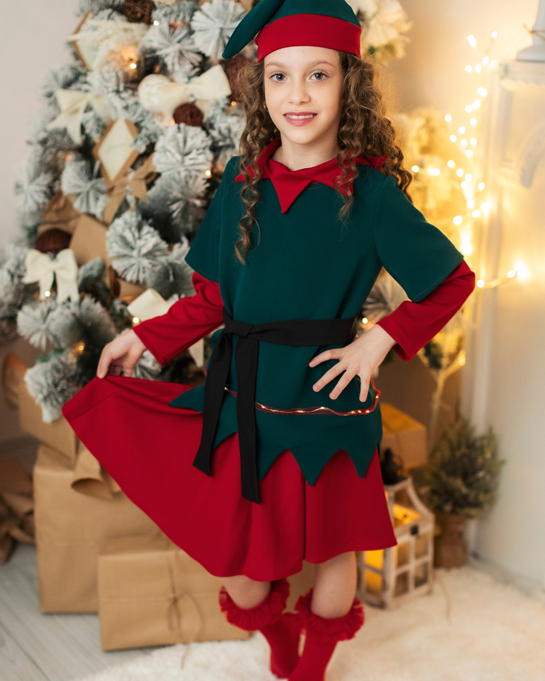 Girls' 3-Piece Elf Costume with Lights