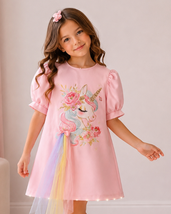 Rochița Unicorn cu tulle Curcubeu si Luminite