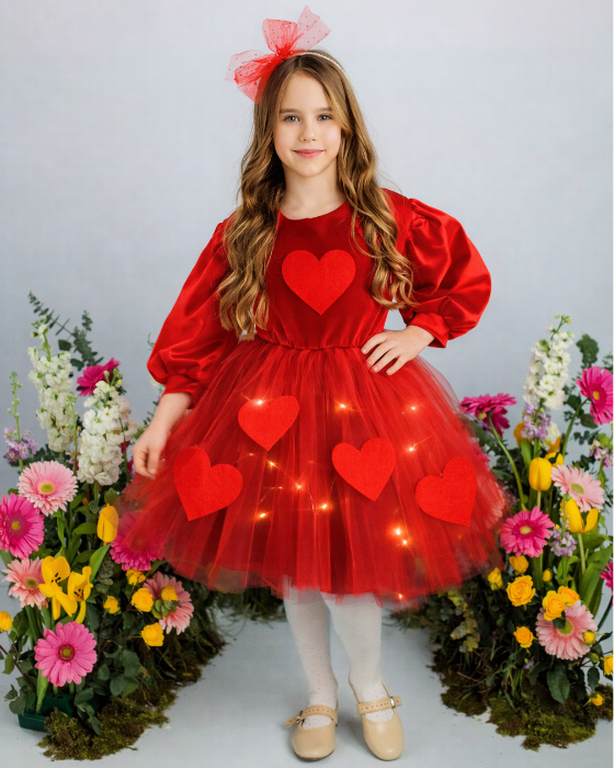 Red Dress with Lights, Tulle with Hearts