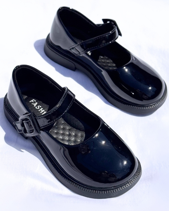 Pantofiori Negri Speciali, De Școală, cu catarama, tapla pufoasa