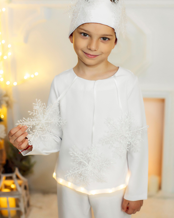 Snowflake White Blouse with 3 Snowflakes, with Lights, 3-4 years