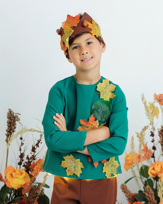 Autumn King Blouse, with Leaves, Autumn Celebration, green
