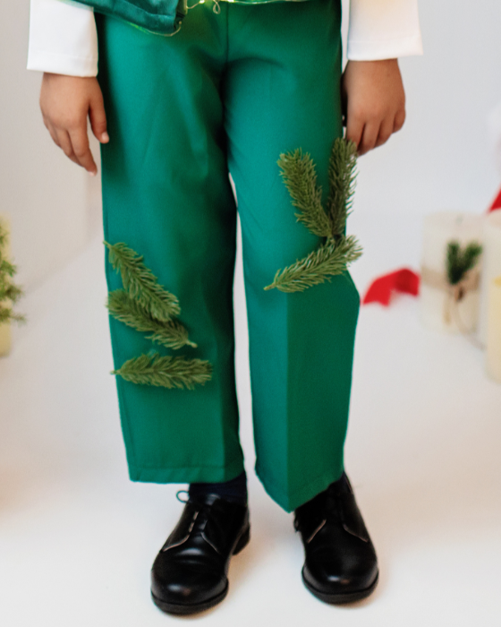 3-Piece Green Fir Tree Costume, Trousers + Cape + Crown