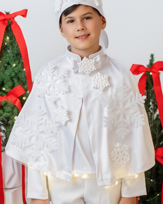 Snowflake costume, 2 pieces, WHITE, cloak + crown for winter pageant
