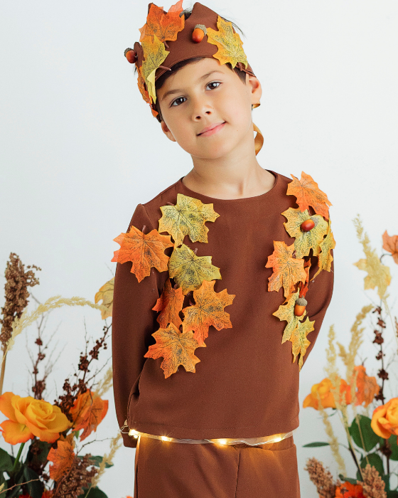 Autumn King Blouse, with Leaves, Autumn Celebration, brown