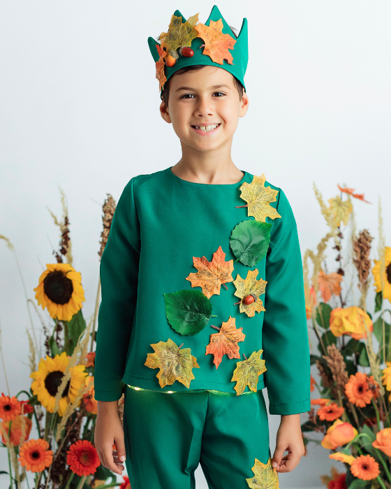 Autumn King Blouse, with Leaves, Autumn Celebration, green