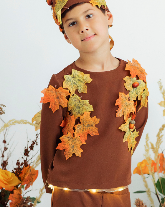 Autumn King Blouse, with Leaves, Autumn Celebration, brown