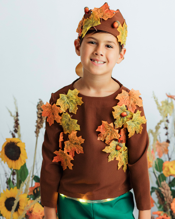 Autumn King Blouse, with Leaves, Autumn Celebration, brown