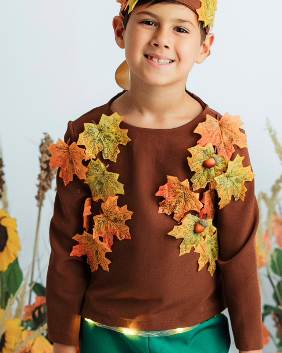 Autumn King Blouse, with Leaves, Autumn Celebration, brown