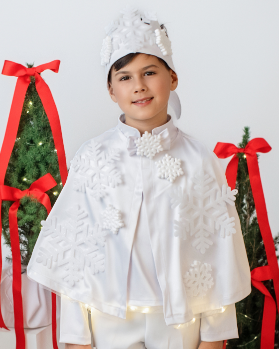 Snowflake costume, 2 pieces, WHITE, cloak + crown for winter pageant
