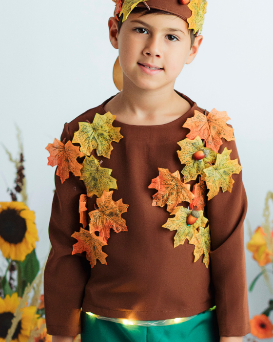 Autumn King Blouse, with Leaves, Autumn Celebration, brown