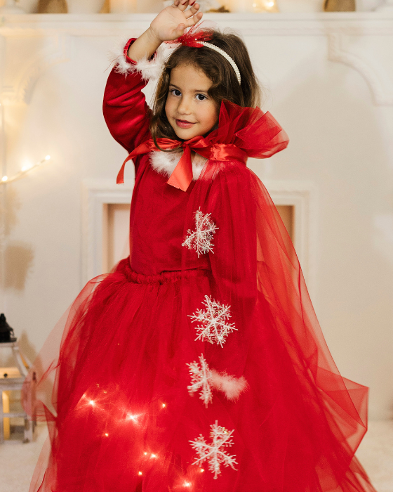 Red Pearl Tulle Christmas Cape Santa's Helper