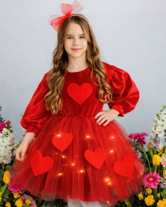 Red Dress with Lights, Tulle with Hearts