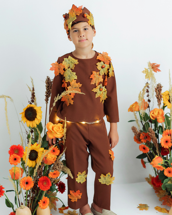 Autumn King Full Costume, 3 Pieces, Brown with Leaves