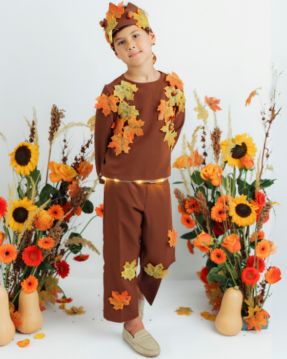 Autumn King Full Costume, 3 Pieces, Brown with Leaves