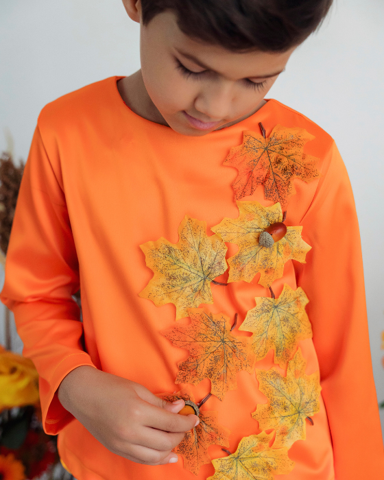Autumn King Blouse, with Leaves, Autumn Celebration, orange
