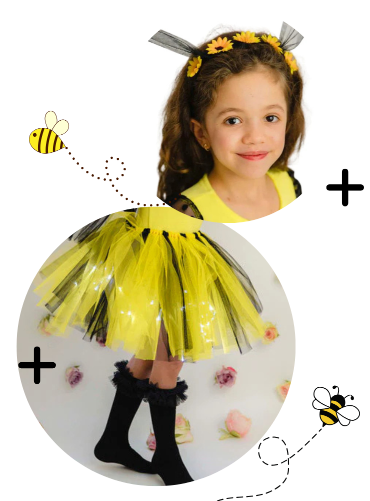 Bee Costume, 3 pieces, Skirt + Headband + Socks