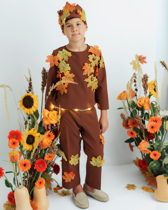 Autumn King Full Costume, 3 Pieces, Brown with Leaves