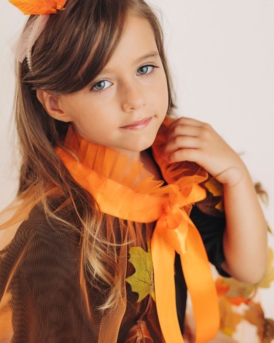 Tulle Cape, Orange with Brown Leaves, Autumn Fairy