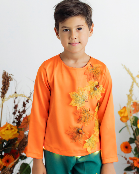 Autumn King Blouse, with Leaves, Autumn Celebration, orange