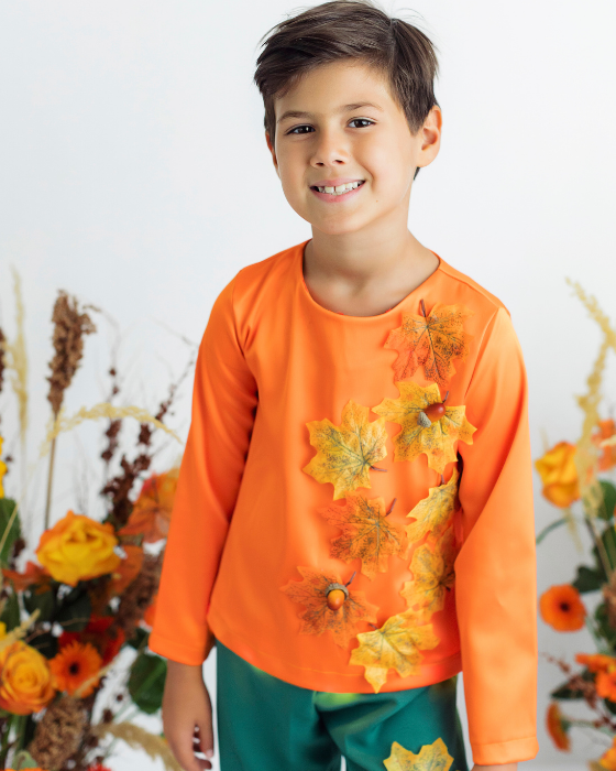 Autumn King Blouse, with Leaves, Autumn Celebration, orange