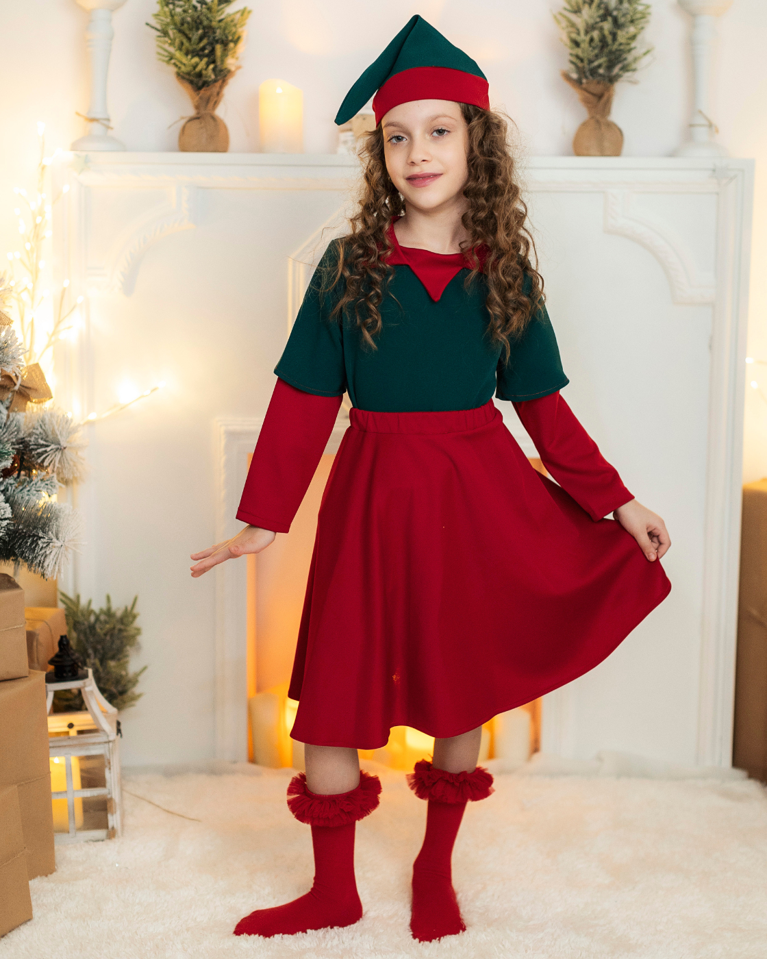 Girls' 3-Piece Elf Costume with Lights