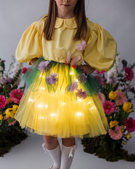 Meadow dress with flowers, with lights, Spring Celebration / Spring Fairy