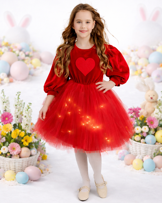 Red Dress with Lights, Big Heart, Tulle