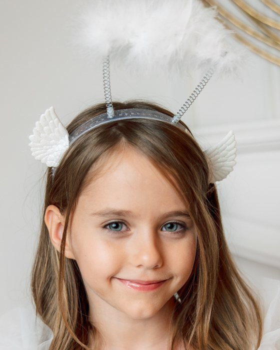 White Glitter Gold Crown with Angel Wings for Celebration 