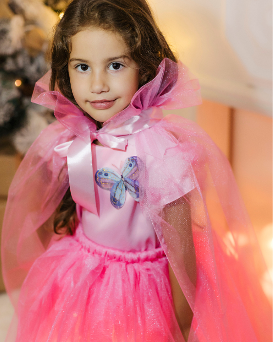 Pink Princess Cape, made of Pearl Tulle, for carnival costume