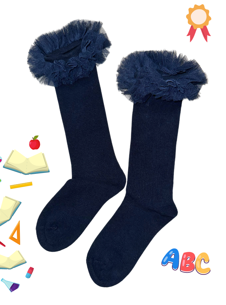 Navy Blue Ruffle Socks, School / Kindergarten