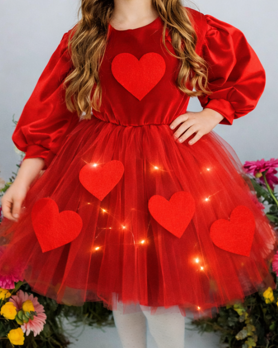 Red Dress with Lights, Tulle with Hearts