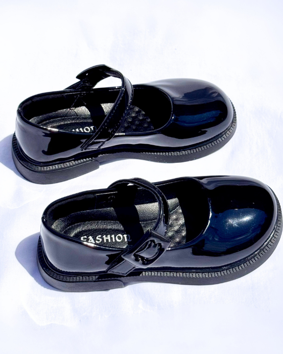 Pantofiori Negri Speciali, De Școală, cu catarama, tapla pufoasa