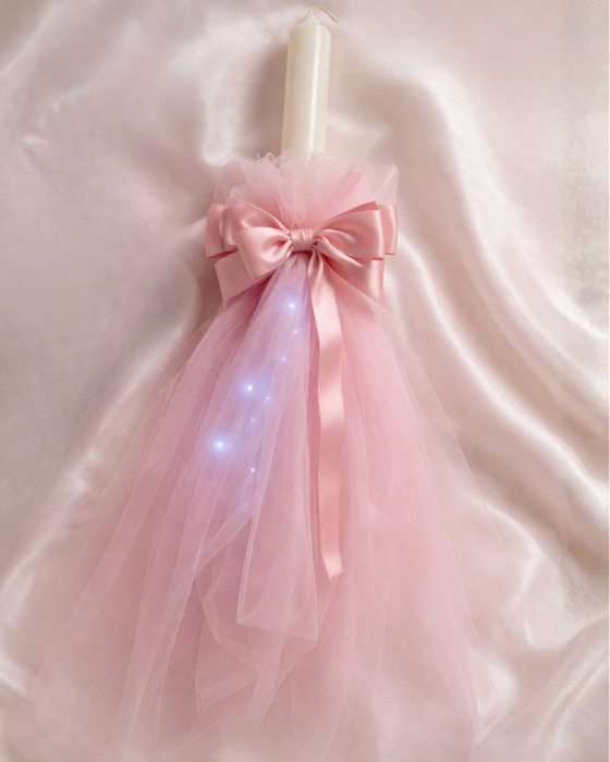 Christening Candle, with Lights, Pink