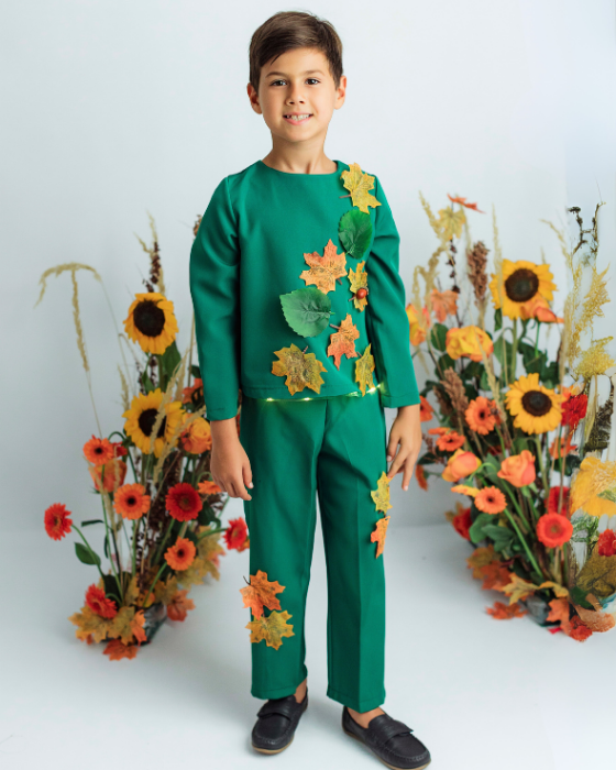Complete Autumn King Costume, 3 pieces, Green with Leaves